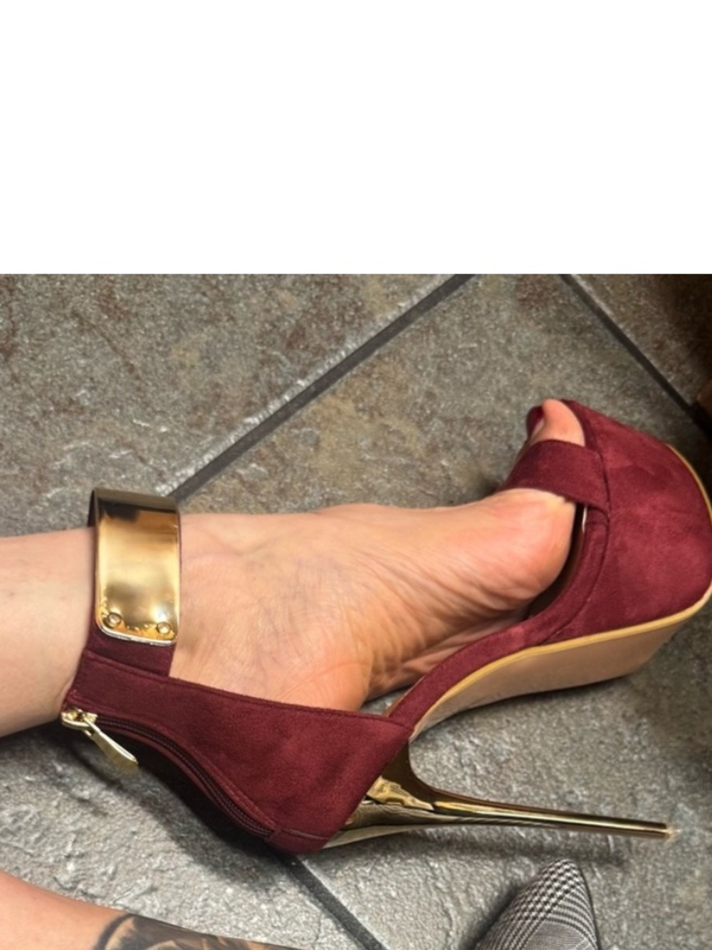 Platform Ankle-Strap High Heels in Burgundy US 8
